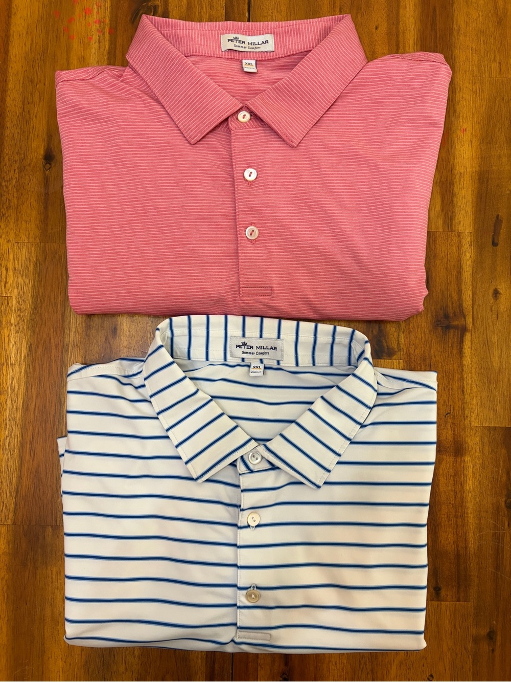 Peter Millar Pink Polo & White Polo with Blue Stripes Duo